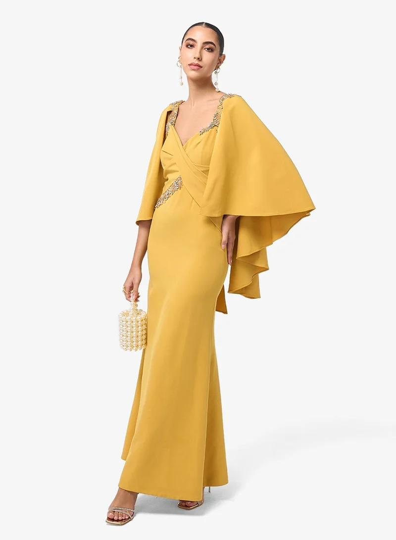 Threadz by Ajooni Flared Sleeve Embellished Sweetheart Neck Maxi Dress